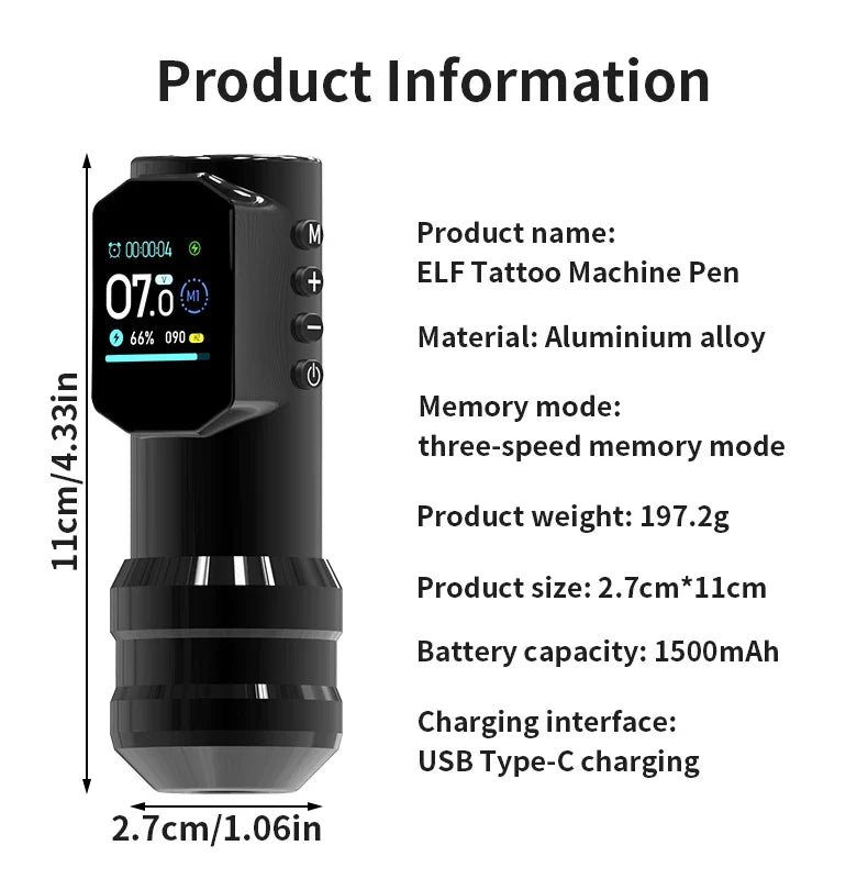 YILONG Wireless Tattoo Pen — Large Color Screen Digital Display | Permanent Makeup Tattoo Machine with 1500mAh Power Tattoo Gun