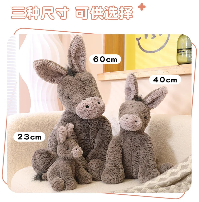 23/40/60cm Cute Burro Plush Toy — Grey Donkey Stuffed Animal, Soft Baby & Infant Doll, Birthday Gift & Room Decor