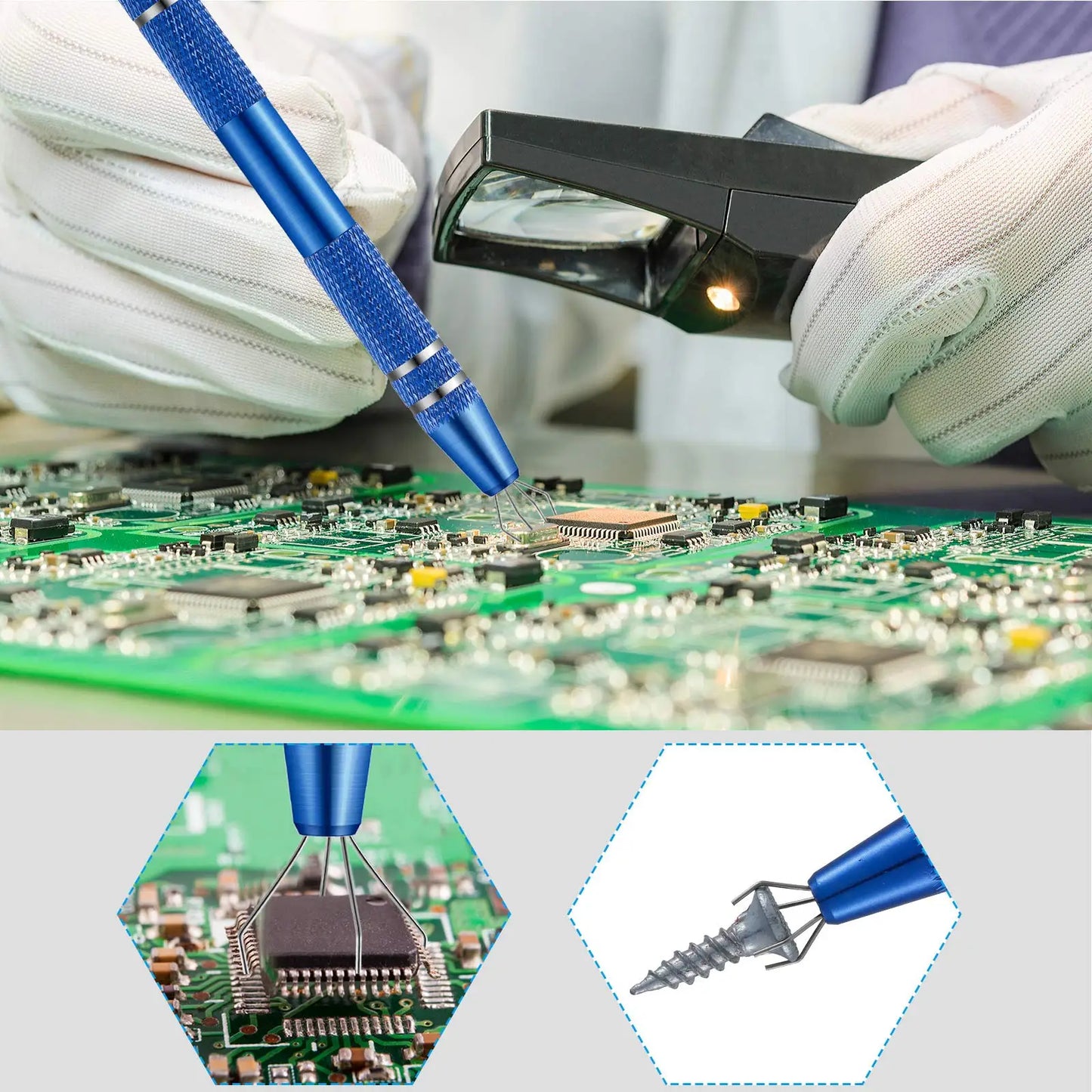 4-Claw IC Extractor Precision Tweezers – Professional Electronic Component & Jewelry Parts Pickup Tool Clamp for Repair Work