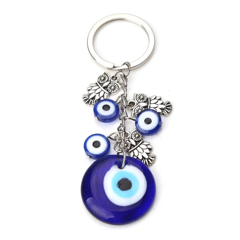 Lucky Eye Fatima Hand Keychain – Alloy Tree of Life Elephant Owl Blue Turkish Evil Eye Car Keyring Jewelry for Men & Women Gift
