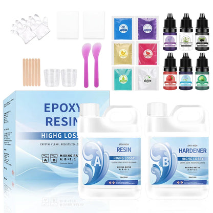500/1000ml AB Epoxy Resin Glue Set – 1:1 High Adhesive Crystal Clear Resin for Jewelry Making & DIY Crafts