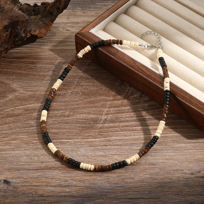 Noter Men’s Natural Coconut Beads Necklace – 19-Inch Handmade Wooden Choker for Casual Jewelry & Gifts