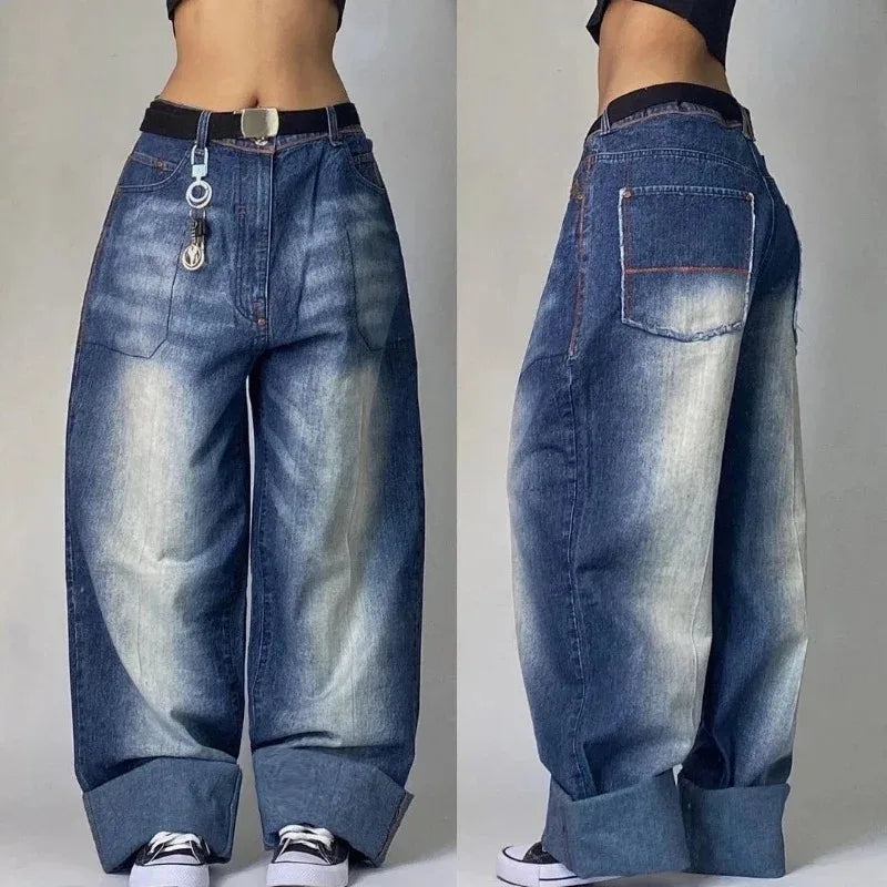 Streetwear Multi-Pocket Baggy Jeans – Y2K Hip-Hop Harajuku High-Waist Wide Pants for Men & Women