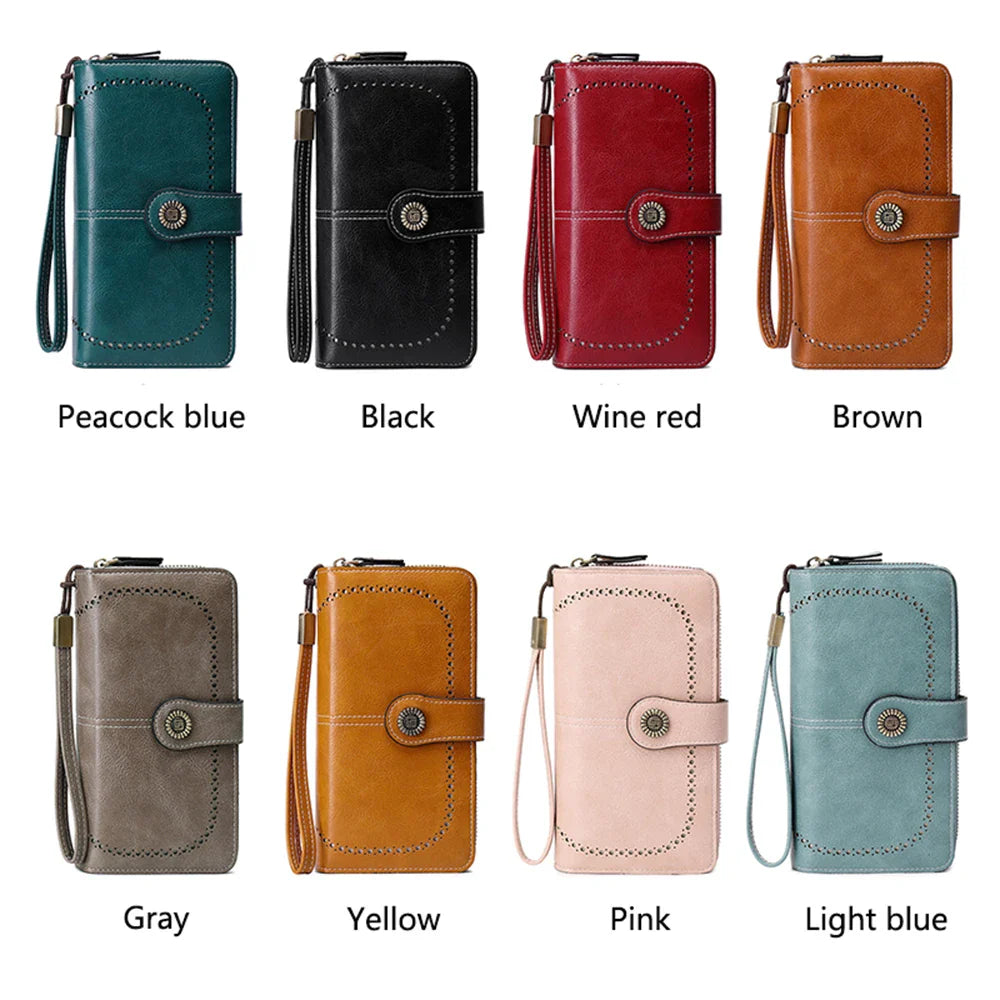 RFID Anti-Theft Retro Large Capacity Women's Wallet – Multi-Card Zipper Wallet with Wrist Strap