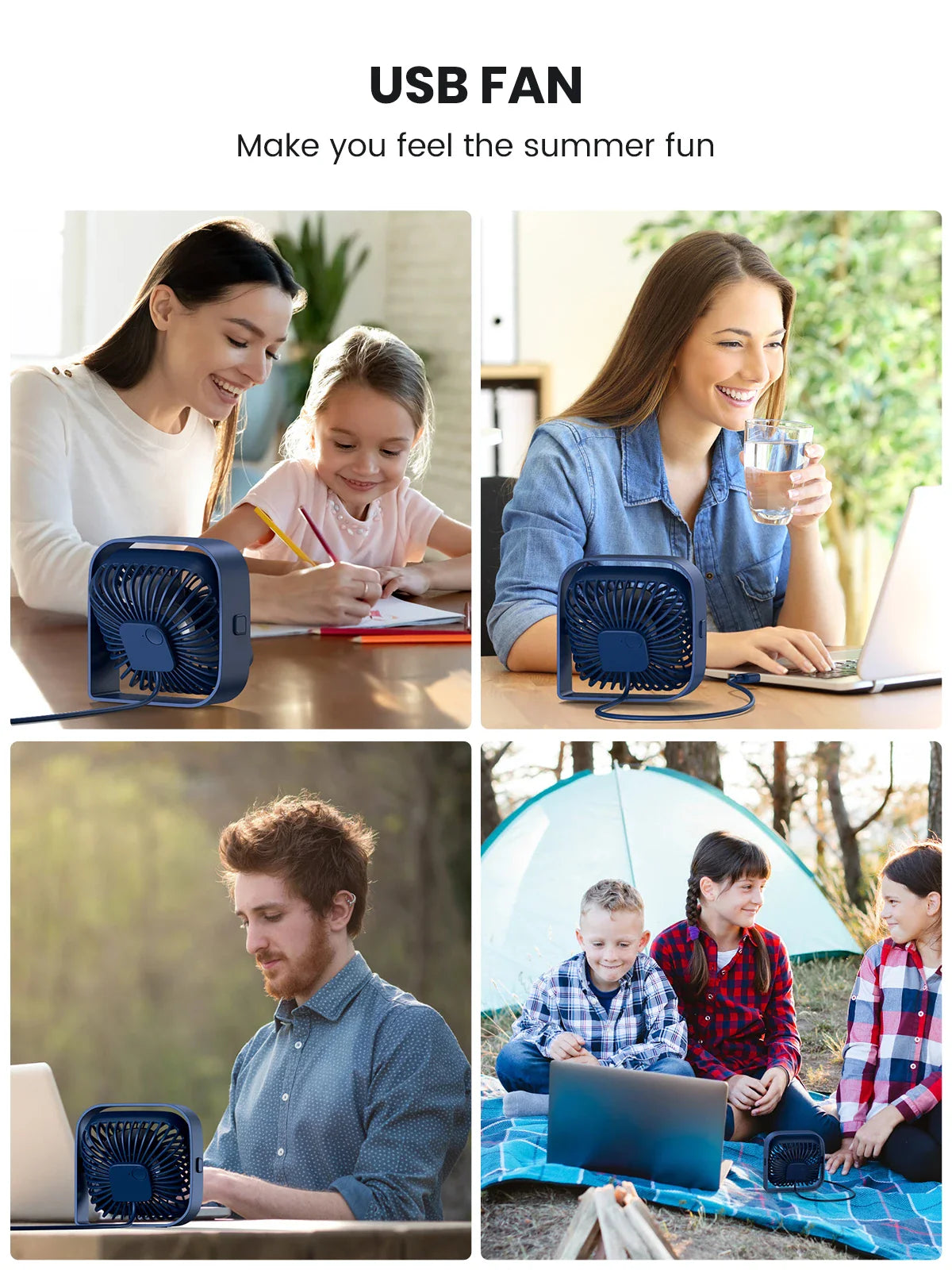 TOPK Mini Portable USB Desk Fan - Strong Airflow, Quiet Operation, 3 Speeds, 360° Rotatable, Standing Fans for Home Rooms