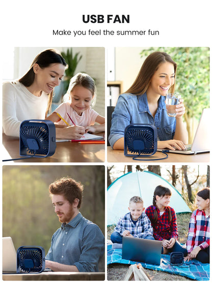TOPK Mini Portable USB Desk Fan - Strong Airflow, Quiet Operation, 3 Speeds, 360° Rotatable, Standing Fans for Home Rooms