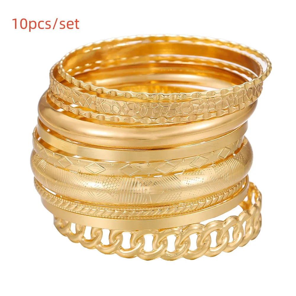 12Pcs Punk Curb Cuban Chain Bracelet Set for Women – Gold Miami Boho Thick Charm Bangles Fashion Jewelry
