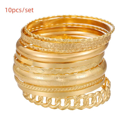 12Pcs Punk Curb Cuban Chain Bracelet Set for Women – Gold Miami Boho Thick Charm Bangles Fashion Jewelry