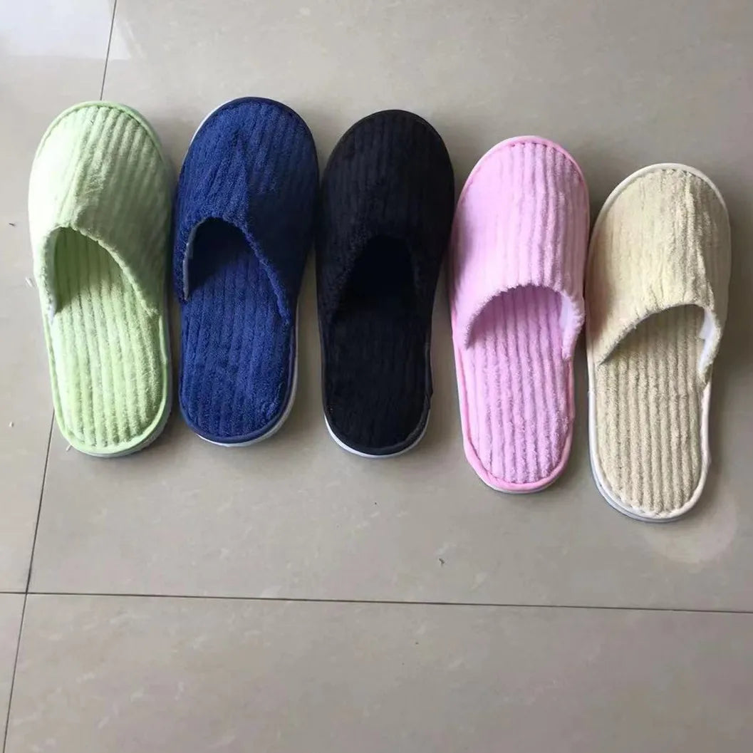5 Pairs Mix Color Disposable Hotel Slippers – Cotton Non-Slip Slides for Men & Women Home, Travel, SPA & Hospitality Use