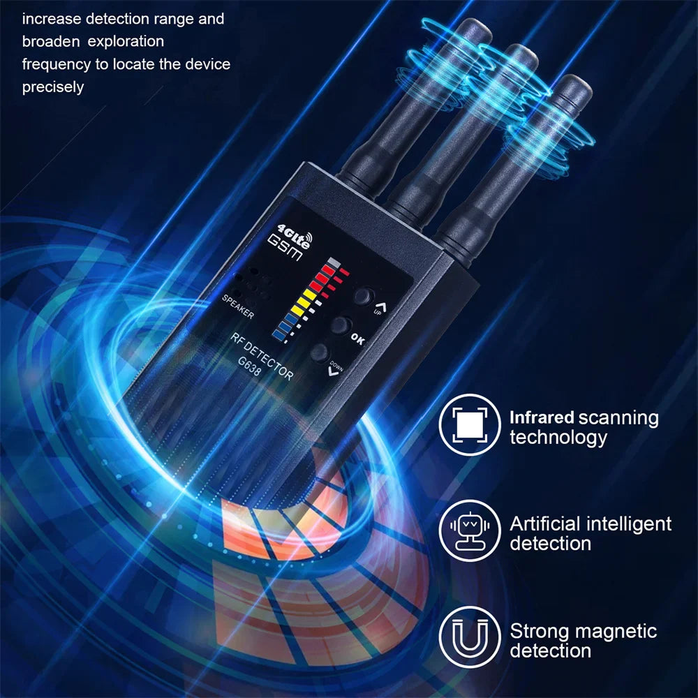 G638 Anti-Spy Wireless RF Signal Detector — GSM, GPS Tracker & Hidden Camera Finder, Professional Military Version