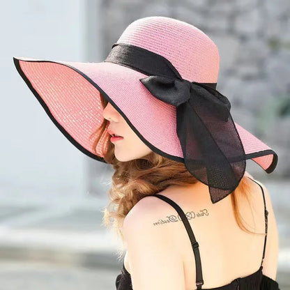 Wide Brim Straw Sun Hat - Summer Beach Travel Shade & UV Protection Hat