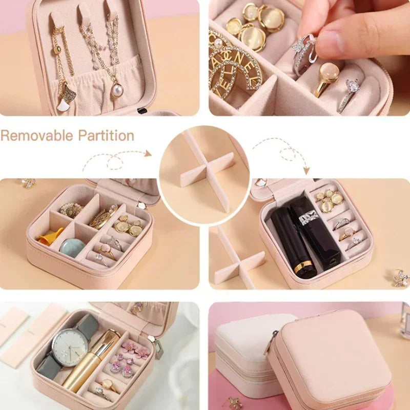 Mini Portable Jewelry Storage Box - Travel Jewelry Organizer with PU Leather Display Case for Earrings, Necklaces, and Rings