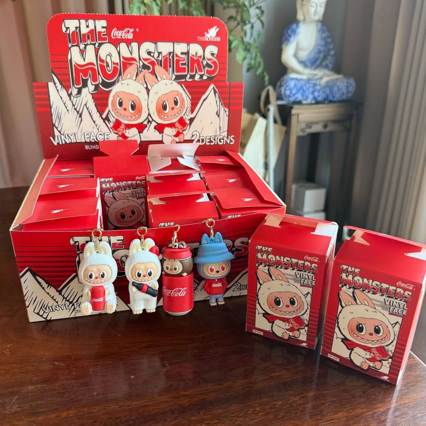 12pcs Labubu Monster Coca Cola Mini Doll Keychains — 4 Styles Action Figures for Kids