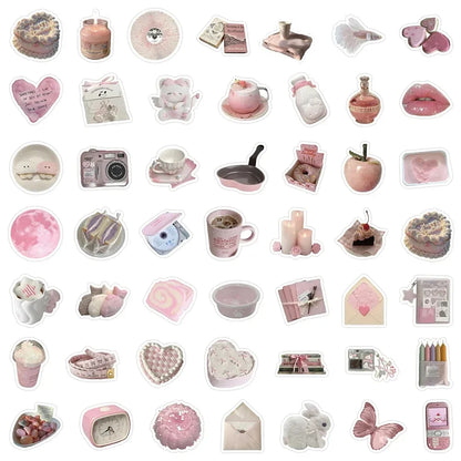 Cute Pink Cartoon Stickers - Aesthetic Decals for Laptop, Phone, Diary, Scrapbook and Kids DIY Crafts