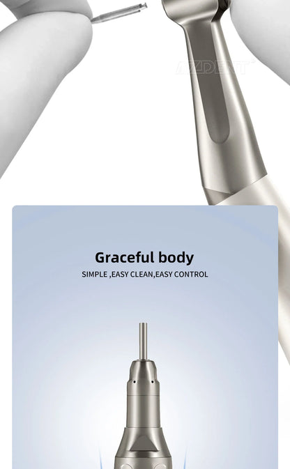AZDENT Dental Low Speed Handpiece 1:1 Contra Angle – Push Button for ø2.35mm CA Burs, 2/4 Holes, Air Motor