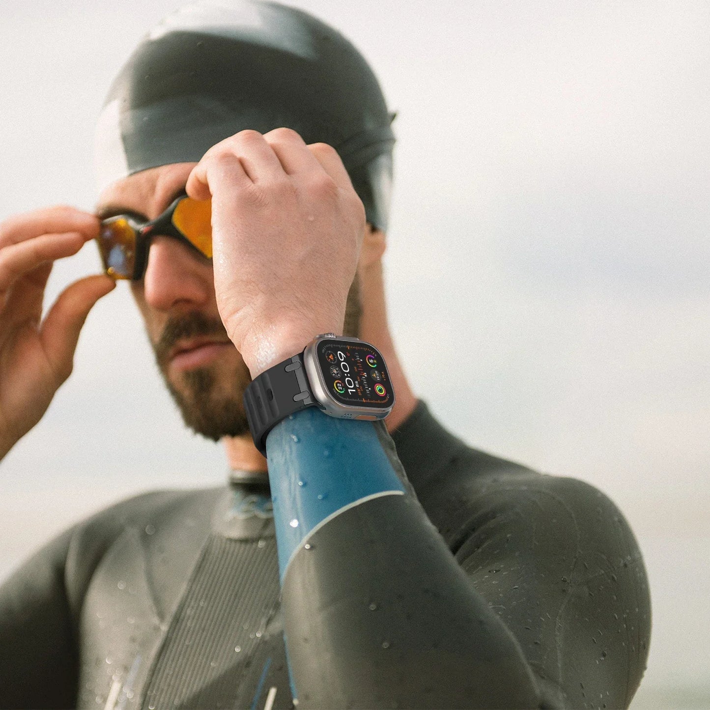 Sport Silicone & Stainless Steel Strap for Apple Watch — Fits Ultra 2 & Series 10/9/8/7/SE (44–49mm)