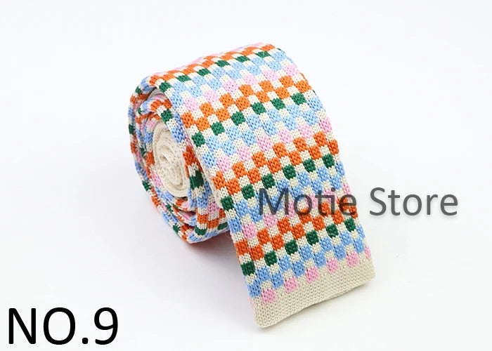 Classic Knit Neck Tie for Men — 6cm Plaid & Dots Casual Business Wedding Tie