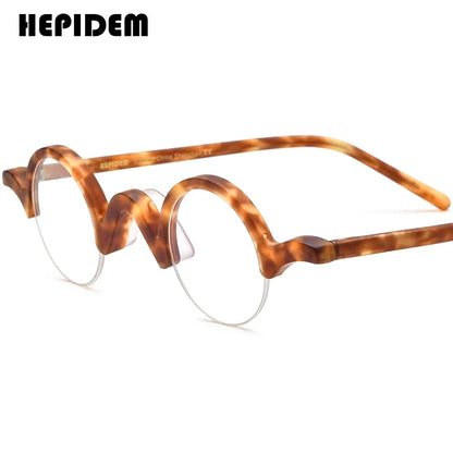 FONEX HEPIDEM Acetate Eyeglass Frames - Retro Round Vintage Eyewear for Men & Women