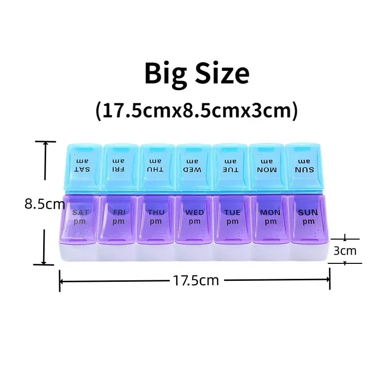 Weekly Travel Pill Organizer Box – 7-Day Portable Medicine & Vitamin Storage with 14 Grid Compartments
