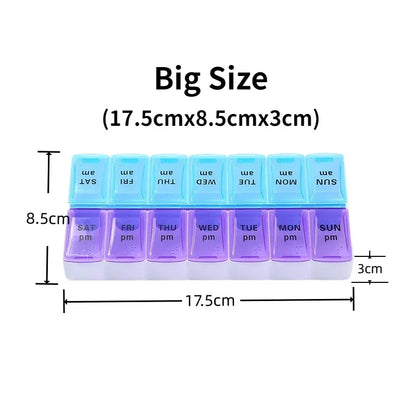 Weekly Travel Pill Organizer Box – 7-Day Portable Medicine & Vitamin Storage with 14 Grid Compartments