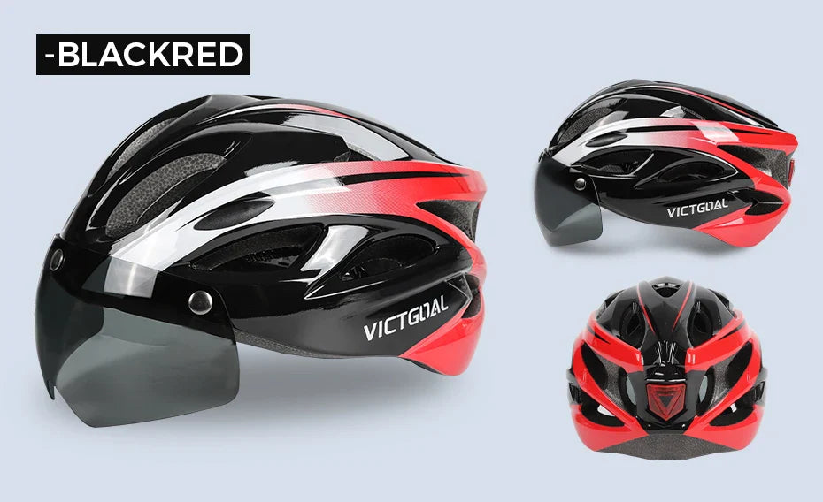 VICTGOAL Bicycle Helmet for Men - With Taillight, Magnetic Goggles, UV400 Lens & Sun Visor, MTB & Electric Scooter Bike Safety Helmet