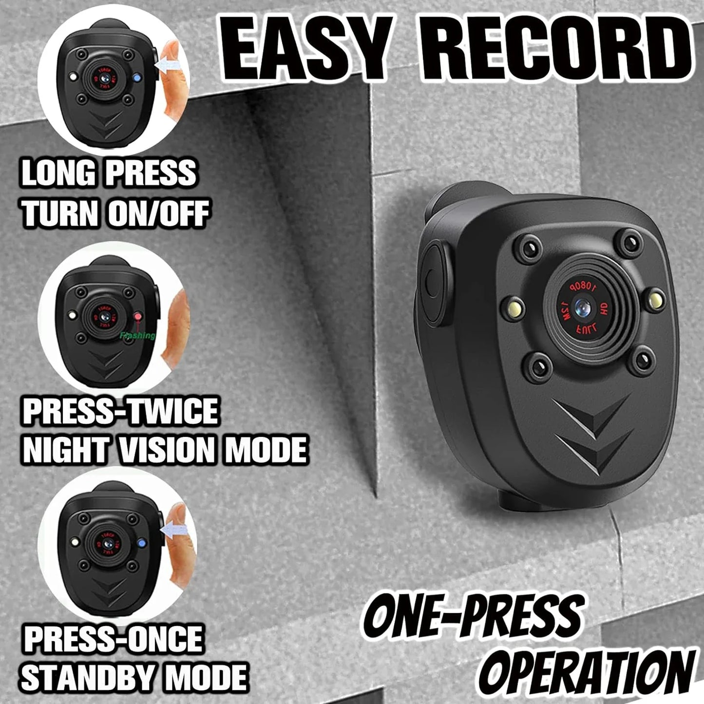 Mini Body Camera 1080P — HD Video Recorder with 32GB, Night Vision IR, Loop Recording & 4–6H Battery