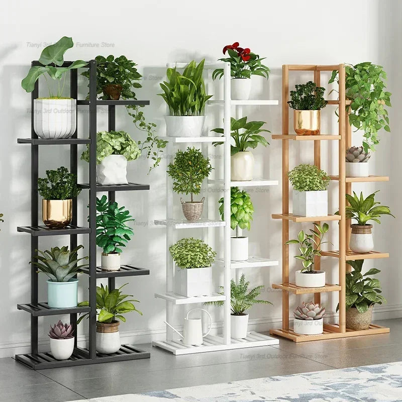 Nordic Wooden Plant Shelves - Indoor Flower Shelf for Living Room, Balcony, Garden Furniture, FYPS