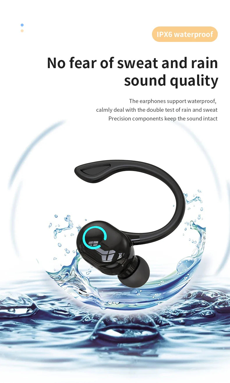 Wireless Bluetooth Earphones – HiFi Bass Ear-Hook Earbuds with HD Mic, Noise Cancelling, Waterproof Sports Gaming Headset