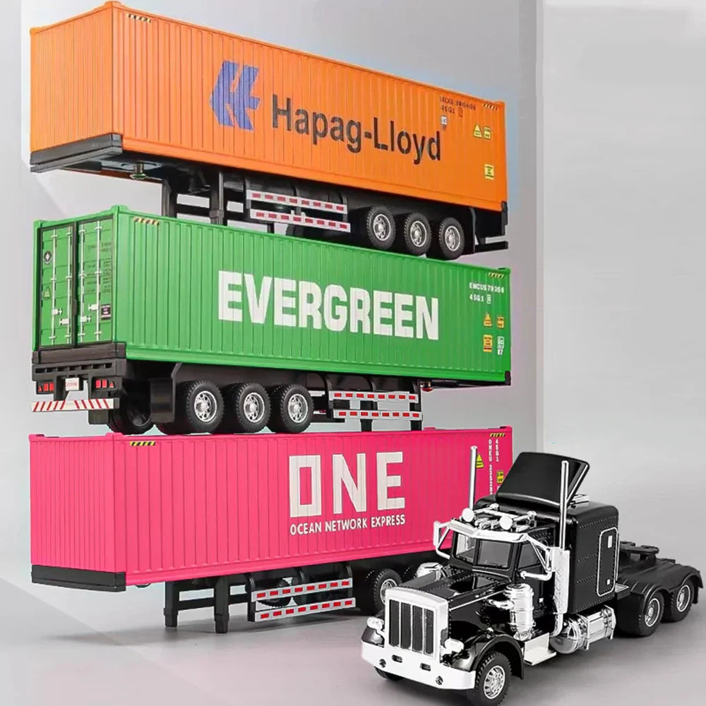 1:50 Diecast Transport Truck Model — Alloy Container Trailer with Doors, Light & Sound, Miniature Toy Gift for Kids