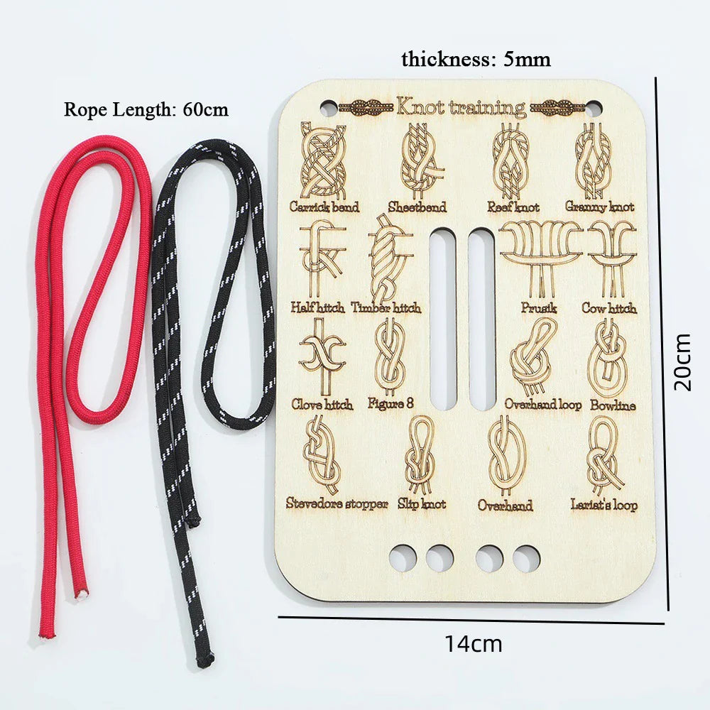 Knot Tying Practice Kit — Training Board with Rope for Learning Knots, Outdoor & Adult Skill Set