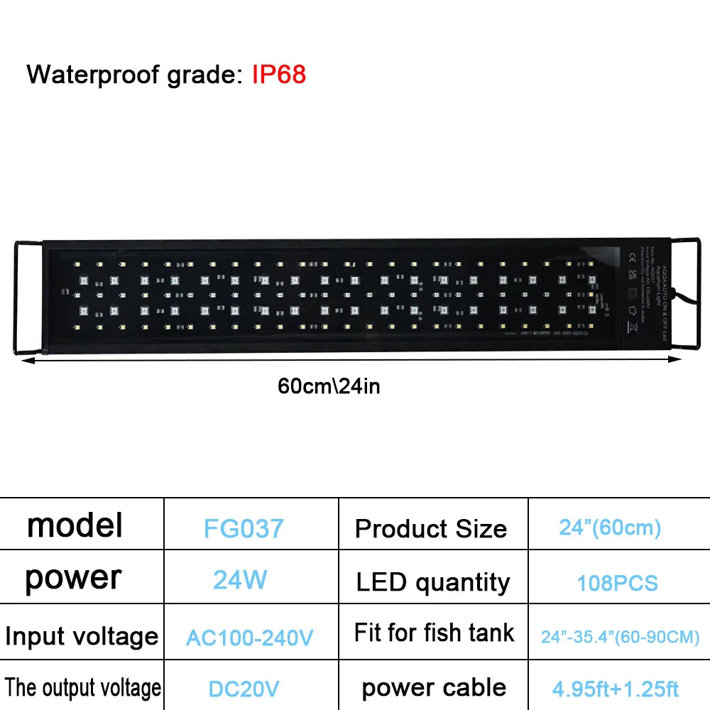 24/7 Full Spectrum Aquarium LED Light – Adjustable Brightness with Timer for Fish Tanks & Aquariums Decoration