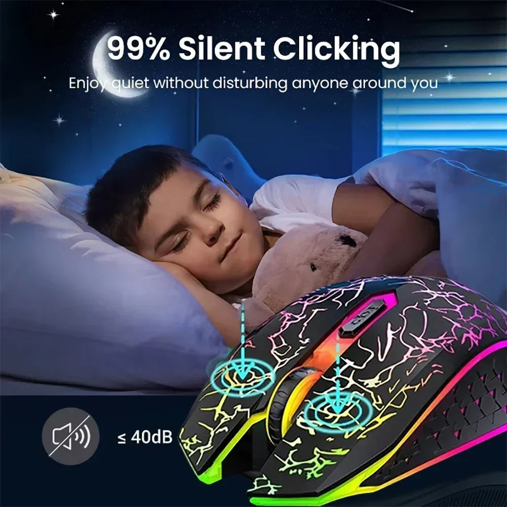 Bluetooth 5.2 Wireless RGB Mouse – Dual-Mode 2.4G Gaming Mouse with 6 Buttons, Silent Click for MacBook, Tablet, Laptop, PC