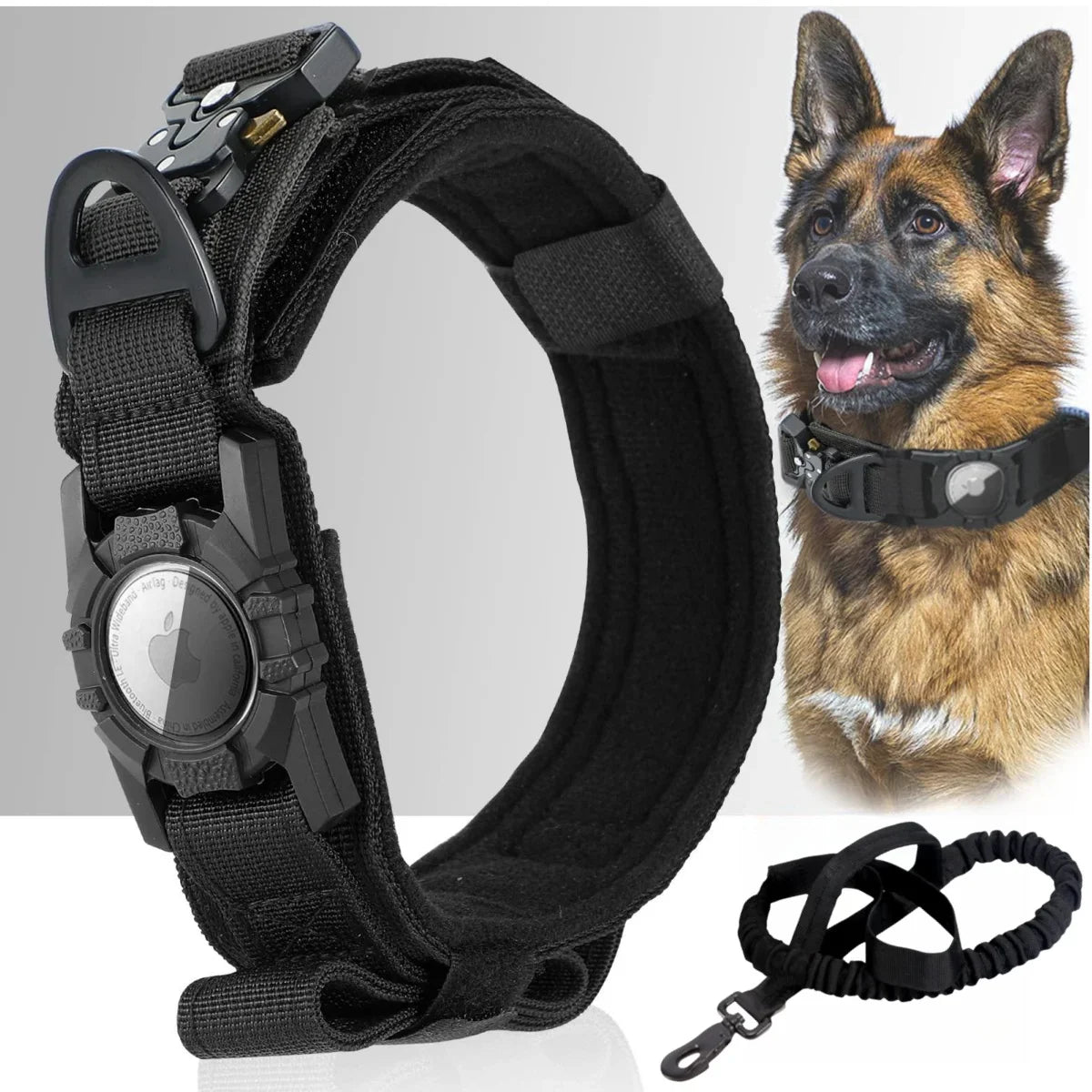 AirTag Tactical Dog Collar with Holder & Handle – Adjustable Military GPS Collar for Medium & Large Dogs