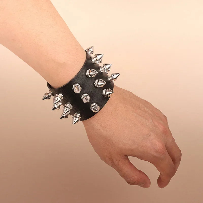 Punk Rock Hip Hop PU Leather Bracelet – Unisex Skull, Pentagram & Rivet Chain Bracelet, Trendy Party Jewelry Accessory