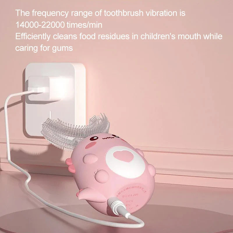 360-Degree Smart U-Shaped Electric Toothbrush for Children - Cartoon Kids Silicone Toothbrush, Automatic Rechargeable Sonic Toothbrush