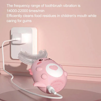360-Degree Smart U-Shaped Electric Toothbrush for Children - Cartoon Kids Silicone Toothbrush, Automatic Rechargeable Sonic Toothbrush