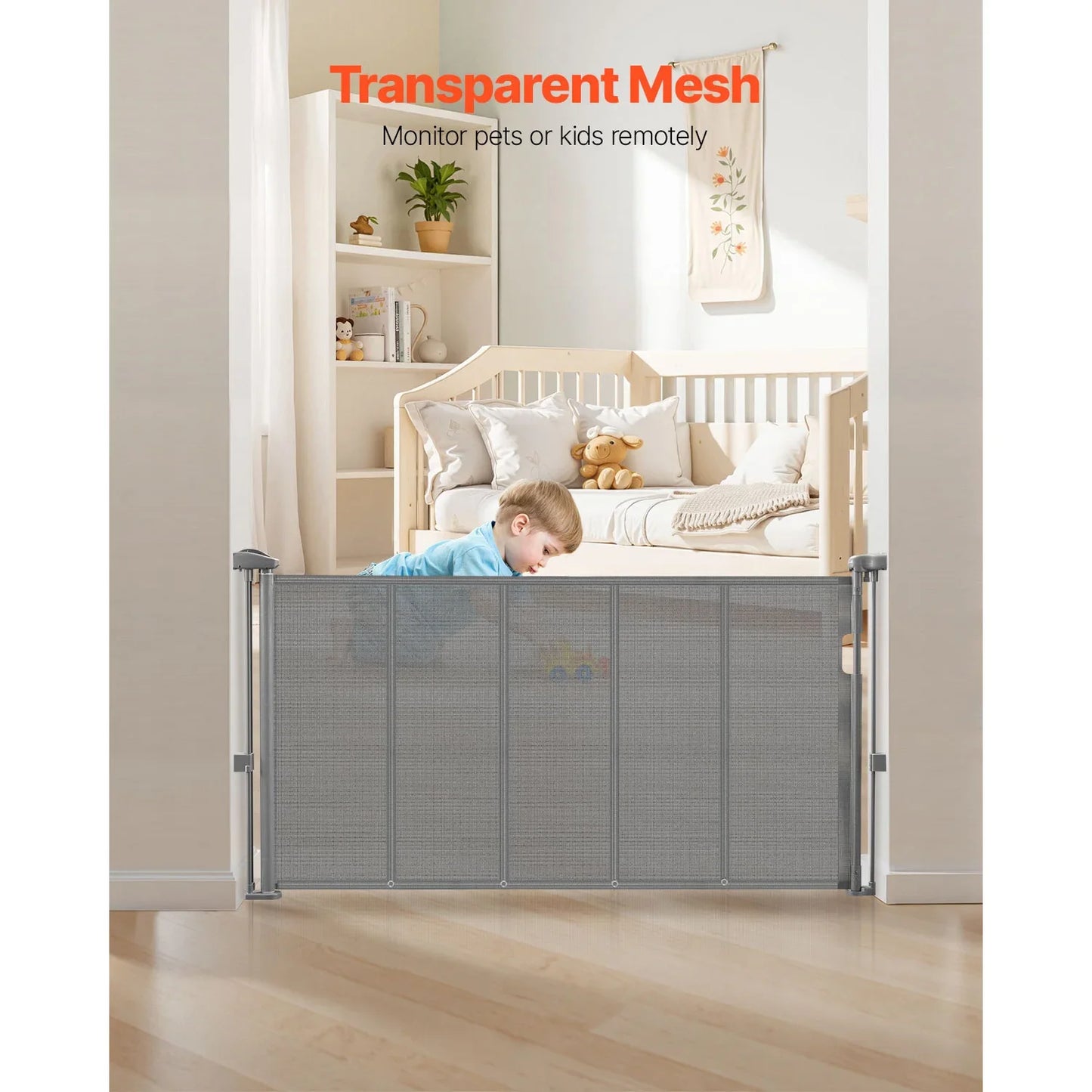 SucceBuy Retractable Baby Safety Gate 55/71/110 Inch – 34 Inch Tall Extendable Mesh Barrier for Kids & Pets, Easy Install Indoor Doorway Gate