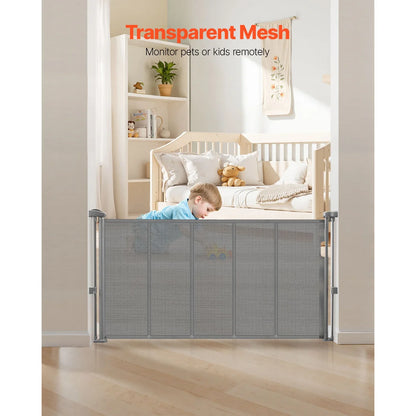 SucceBuy Retractable Baby Safety Gate 55/71/110 Inch – 34 Inch Tall Extendable Mesh Barrier for Kids & Pets, Easy Install Indoor Doorway Gate