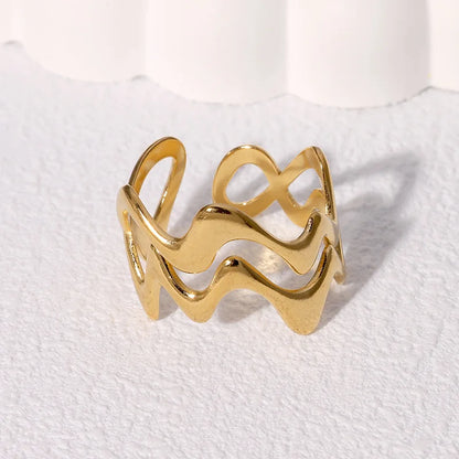Stainless Steel Irregular Wave Adjustable Ring – Creative Gold Statement Jewelry for Women & Men