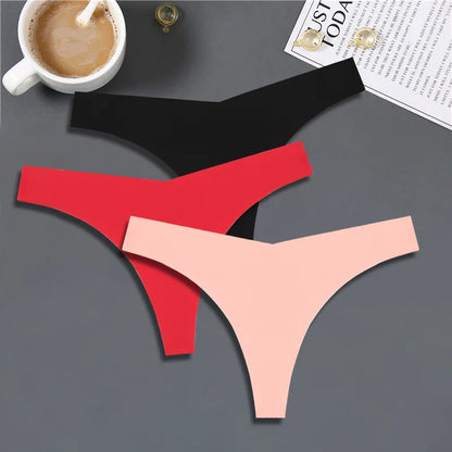 FINETOO 3PCS Women’s Ice Silk Seamless V-Waist Thongs — Low Rise Sport Panties, 10 Solid Colors, Breathable G-String