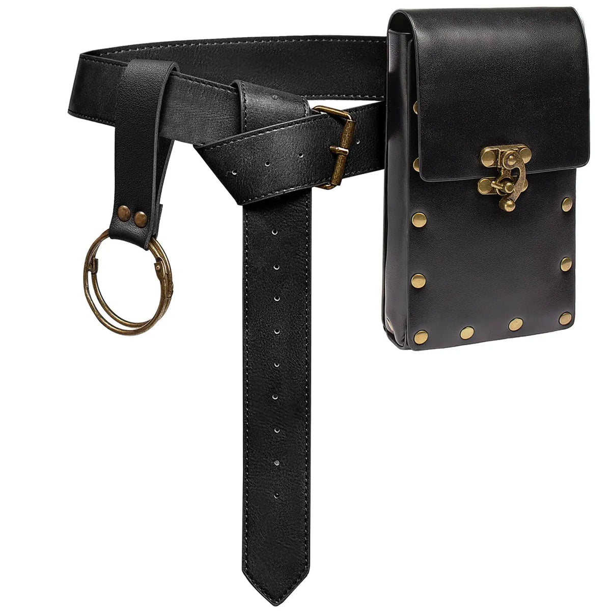 Medieval Cosplay Leather Belt Set – Copper Coin Waist Bag for Renaissance Dress, Steampunk Role-Playing & Halloween Costume