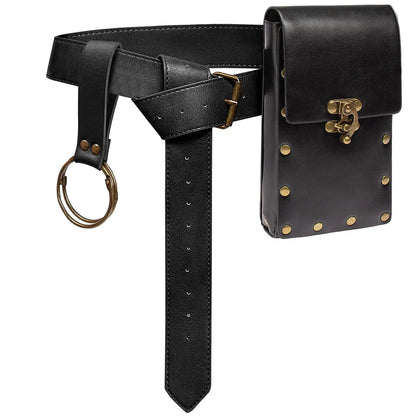 Medieval Cosplay Leather Belt Set – Copper Coin Waist Bag for Renaissance Dress, Steampunk Role-Playing & Halloween Costume