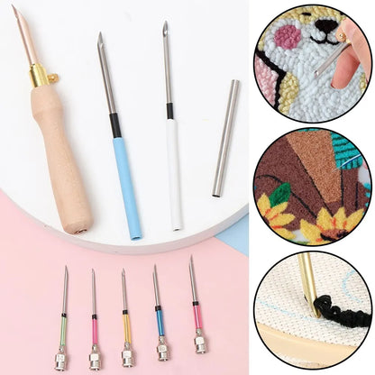 LMDZ 11-Piece Punch Needle Embroidery Kit with Wooden Yarn Embroidery Pen - DIY Craft Stitching and Sewing Tools for Crochet and Knitting