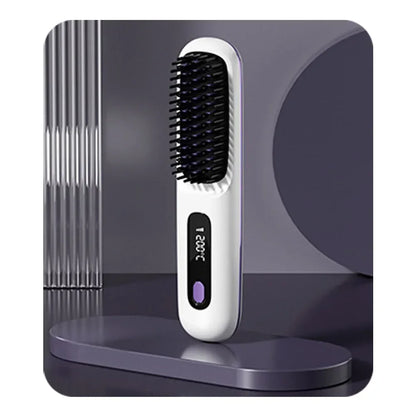 Electric LCD USB Ceramic Hair Straightening Comb – Wireless Portable Negative Ion Rechargeable Styling Brush