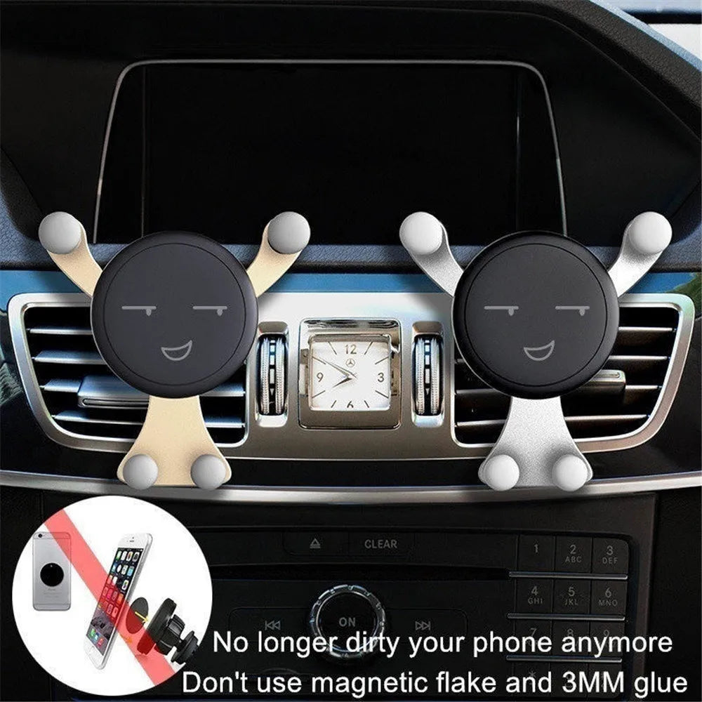 Gravity Car Phone Holder – Air Vent Clip with Smile Face Bear, Mobile Stand for iPhone, Samsung, and GPS Devices
