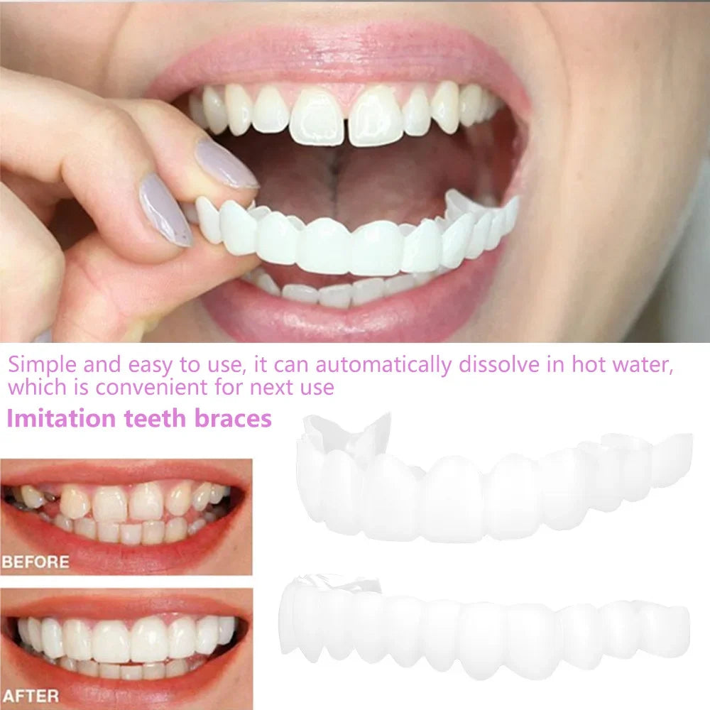 Upper & Lower Fake Teeth Covers – Comfortable Flexible Veneers for Whitening, Braces, and Fun Toy Use