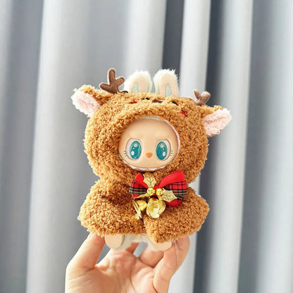 Mini Winter Plush Outfit for Labubu V1–V3 Dolls – Santa, Snowman & Elk Sweater Hat Set, New Year Gift