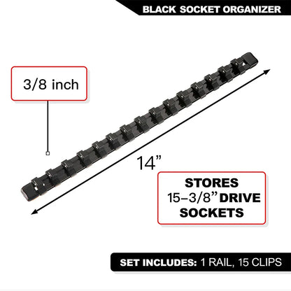 Universal Socket Organizer Rail – 1/4", 3/8", 1/2" Wrench Holder Plastic Bracket for Wall Mount & Home Repair Tools