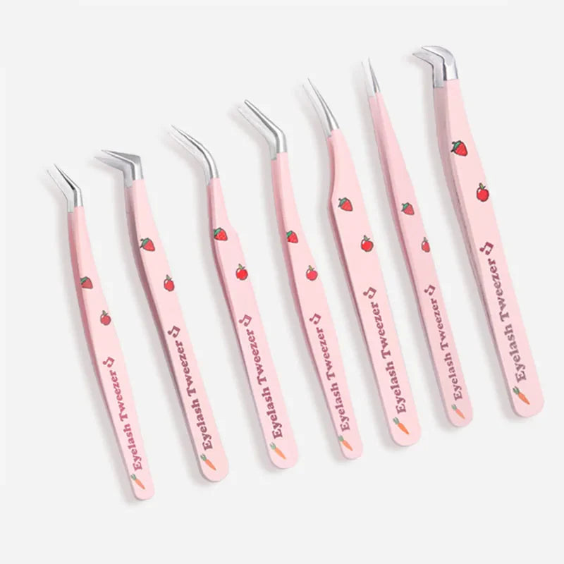 6 Types False Eyelash Tweezers — Stainless Steel Anti-Static Curved & 3D Lash Tools