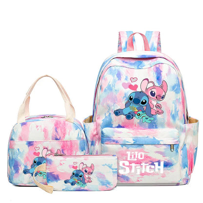3Pcs Lilo & Stitch School Backpack Set – Colorful Cartoon Bookbag with Lunch Bag for Kids & Teens